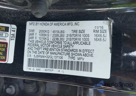 2016 Honda Cr-V Lx z USA, uszkodzony, nr VIN 5J6RM4H32GL137106